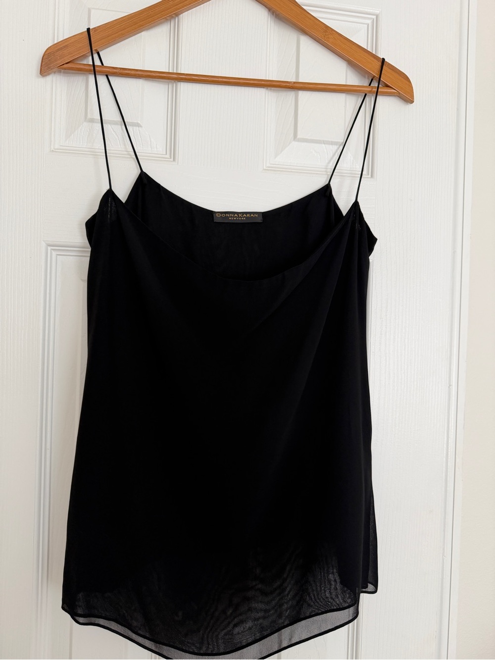 Donna Karan Cowl Neck Draped Front Camisole Thin Strap Lined Blk 18 Luxury Chic
